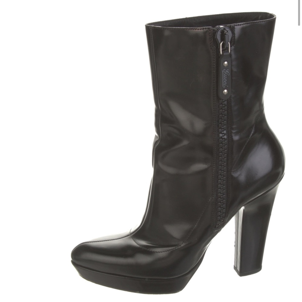 Gucci Leather Black Boots Bootie Heels Size 7